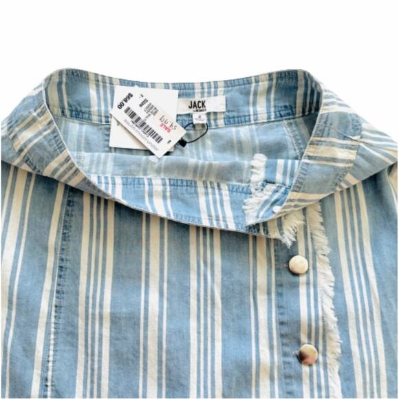 Jack by BB Dakota Skirt Ivanna Blue Striped Raw Hem Chambray Mini Size 2 NEW - Picture 5 of 12